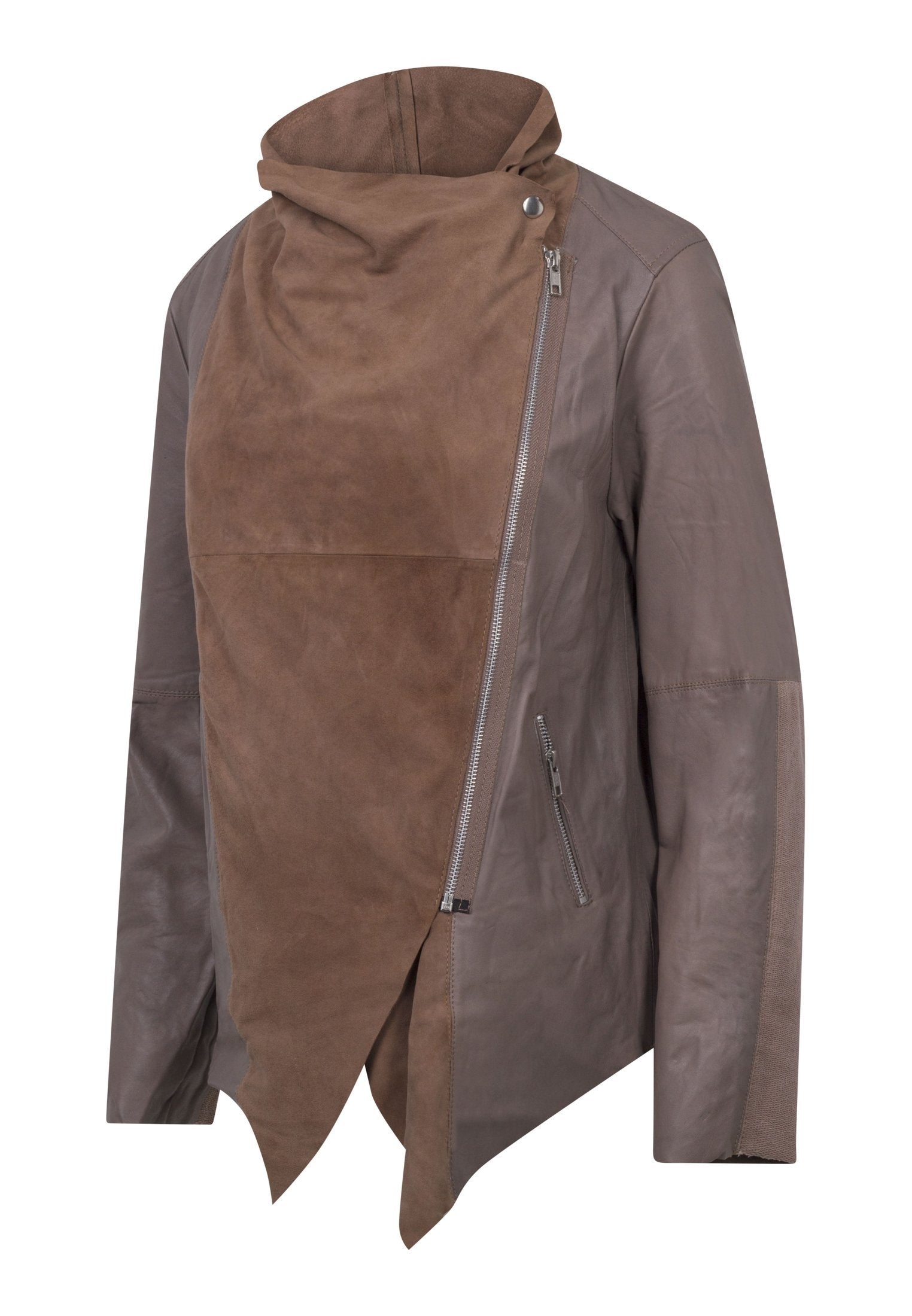 RELIGION Publicised Leather Jacket Taupe